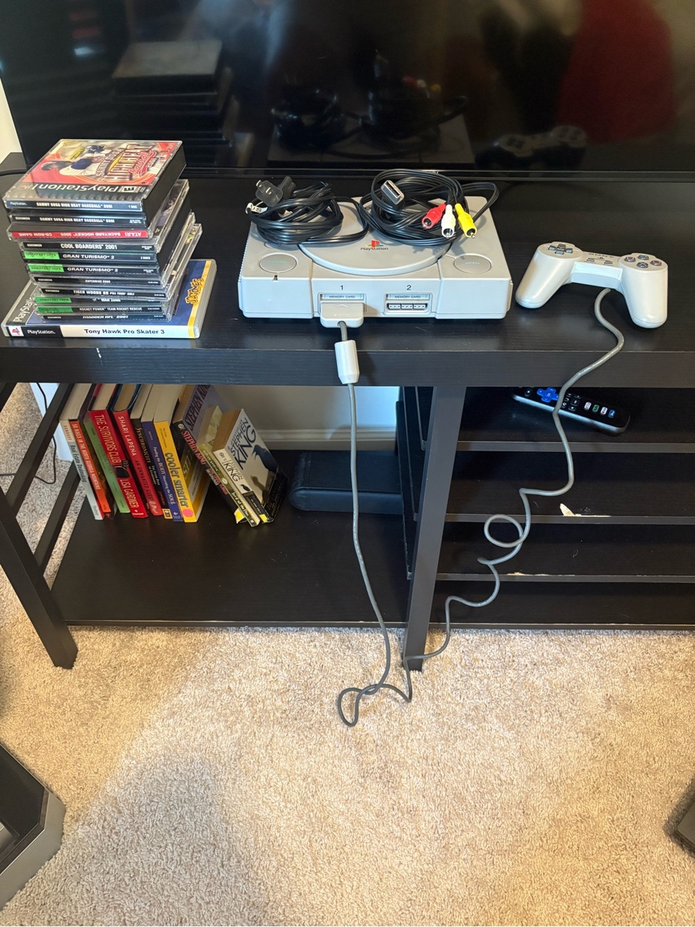 Sony PlayStation 1 Console, games, controllers, and cords